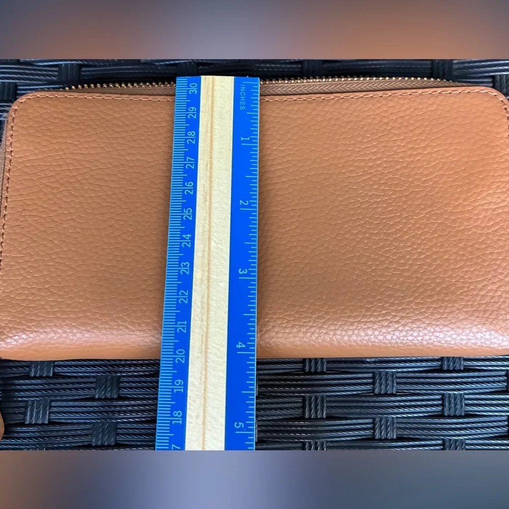 Coach Zip-Around Pebbled Leather Wallet in Tan